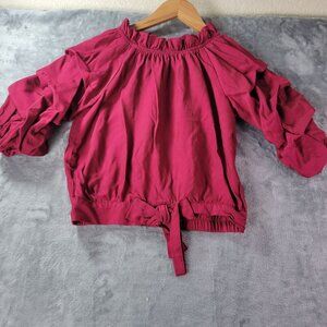 Habituate Womens 12 Red Layered Statement Sleeve Tie Hem Top Boho Romantic Vibes